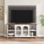Meuble télé 63 po, console multimédia noire avec 3 tablettes ouvertes et 2 portes vitrées-41933114