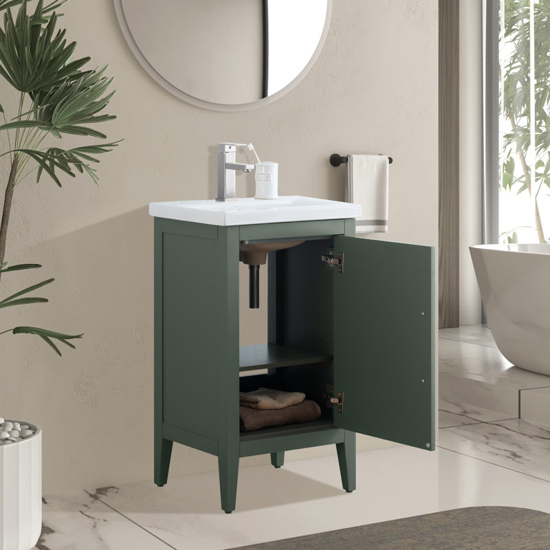 Chambery 20" Single Sink Bathroom Vanity with Ceramic Top, Vintage Green, Brushed Nickel, 20"