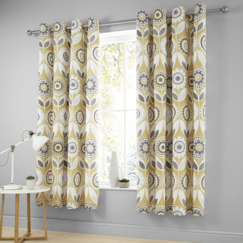 Annika Eyelet Room Darkening Curtains, Ochre