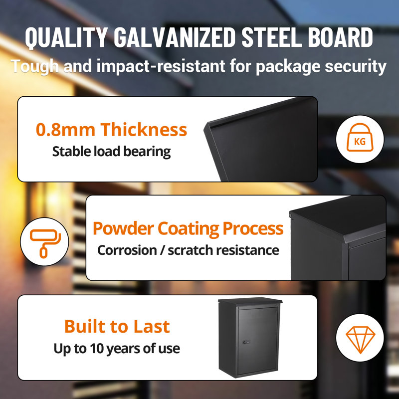 Black Galvanized Steel Lockable Wall Mounted Parcel Drop Box