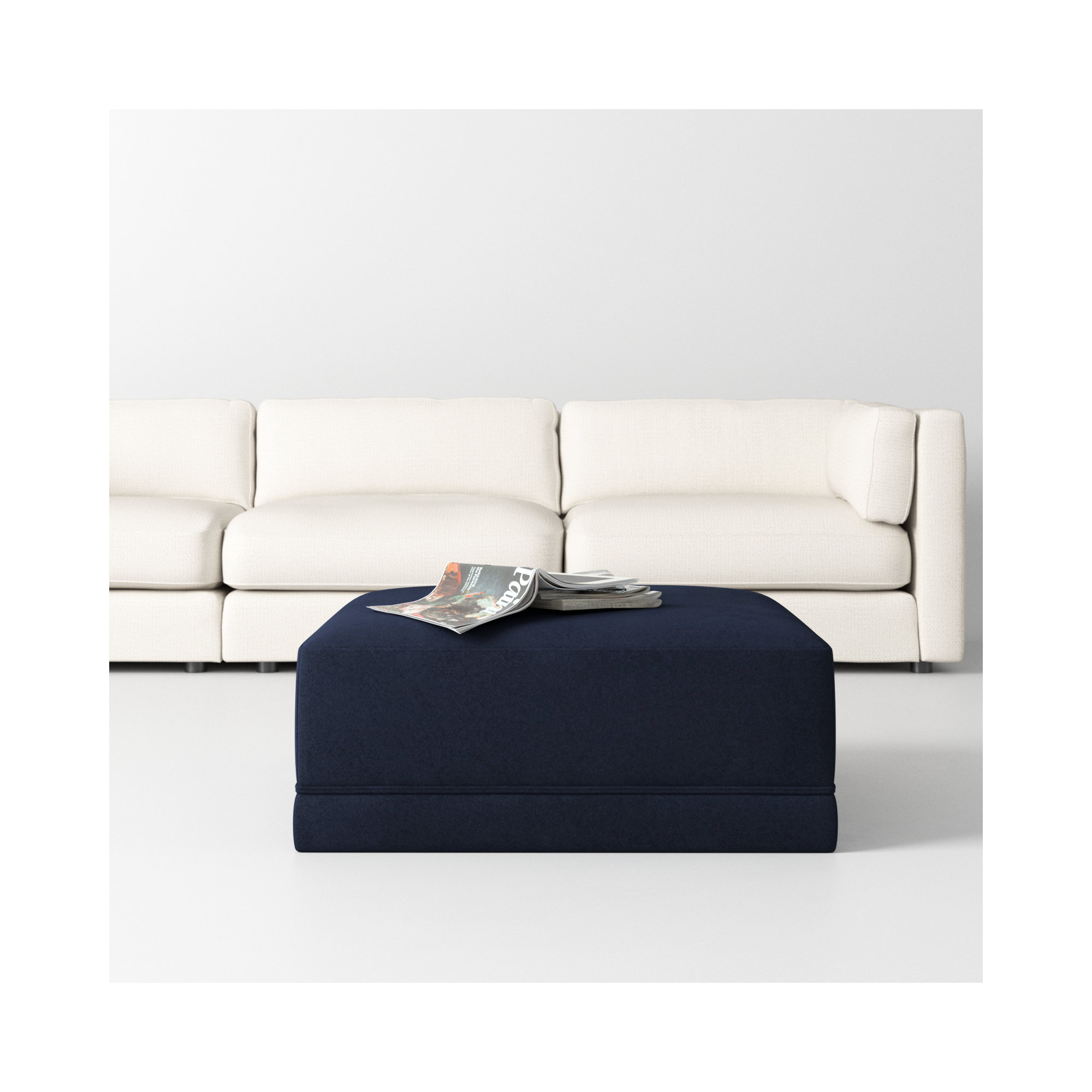 Deirdre Upholstered Velvet Ottoman, Navy Velvet
