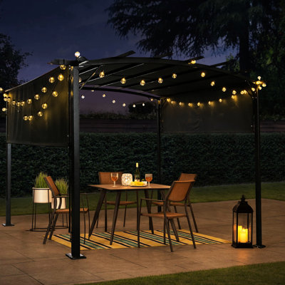 Pergola d'extérieur à structure en acier - 12 x 9 pi, auvent rétractable pour les événements de jardin et la détente avec abat-jour de jardin