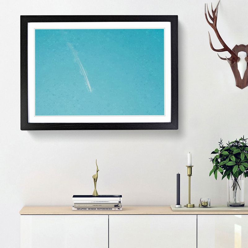 Airplane Trail in the Sky in Abstract - Picture Frame Graphic Art Print, 62cm H x 87cm W x 2cm D, Black Framed