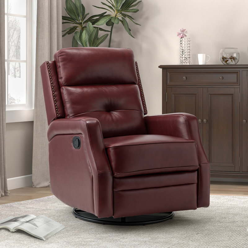 Fauteuil inclinable manuel pivotant Rudisill, Cuir véritable bourgogne