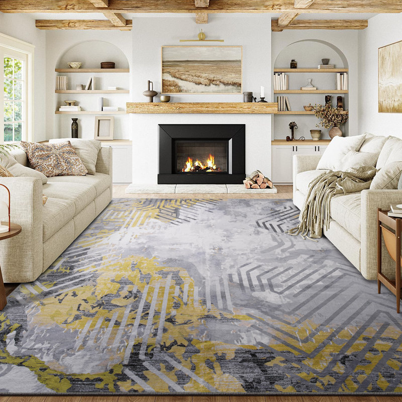Tapis d'intérieur lavable à motif abstrait moderne Groner, Rectangle 5 pi x 8 pi