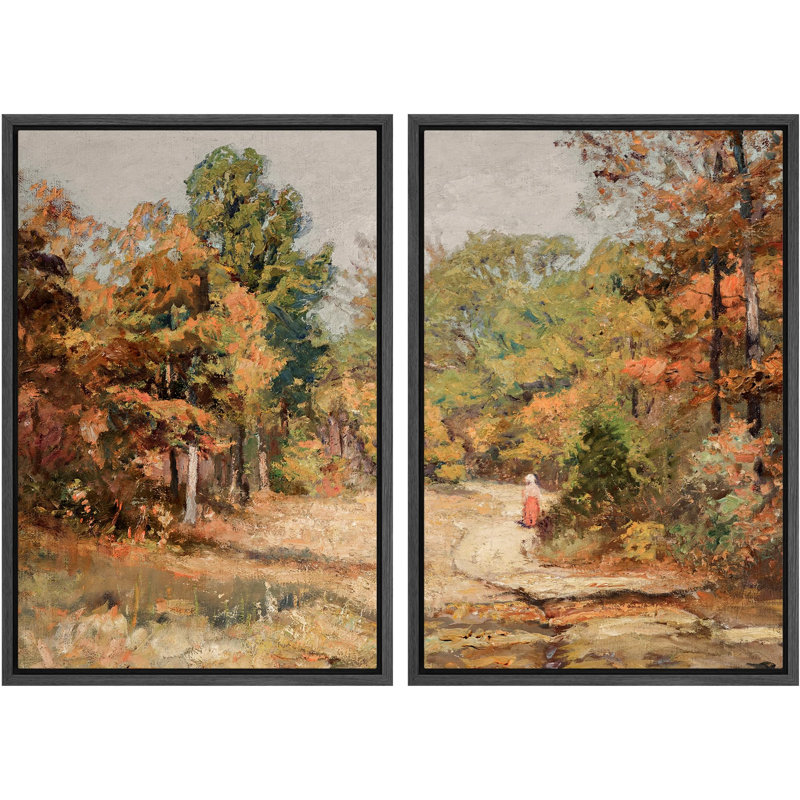 «Autumn Forest Path Vibrant Fall Colors Landscape Nature Wilderness Illustration Decor Scenic», 2 pièces sur toile