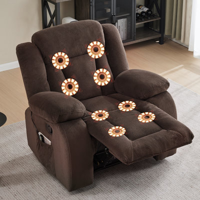 Fauteuil inclinable manuel en mélange de polyester de 37 po de large avec fonctions chauffantes et de massage Kokal