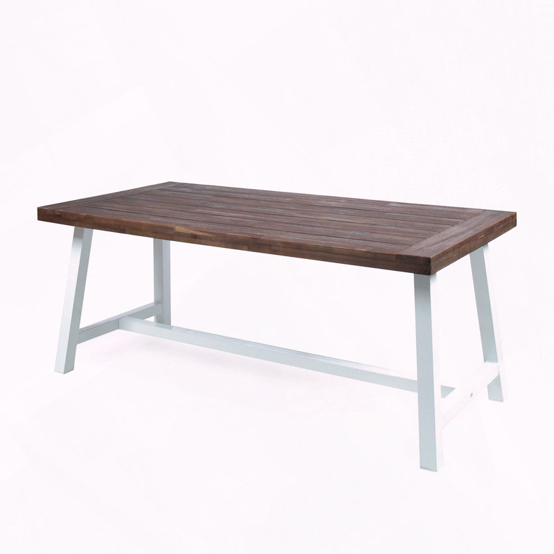 Acacia Wood Metal Frame Slat Dining Table