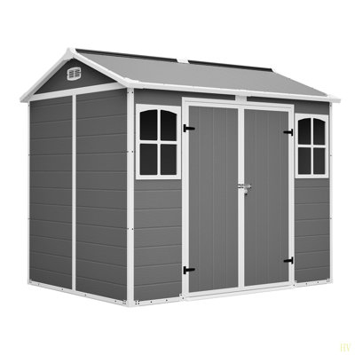 Plastic Utility Shed 8X6 Ft With Floor – Lockable Storage Shed For Garden Tools & Trash Bins, All-Weather Outdoor Organizer