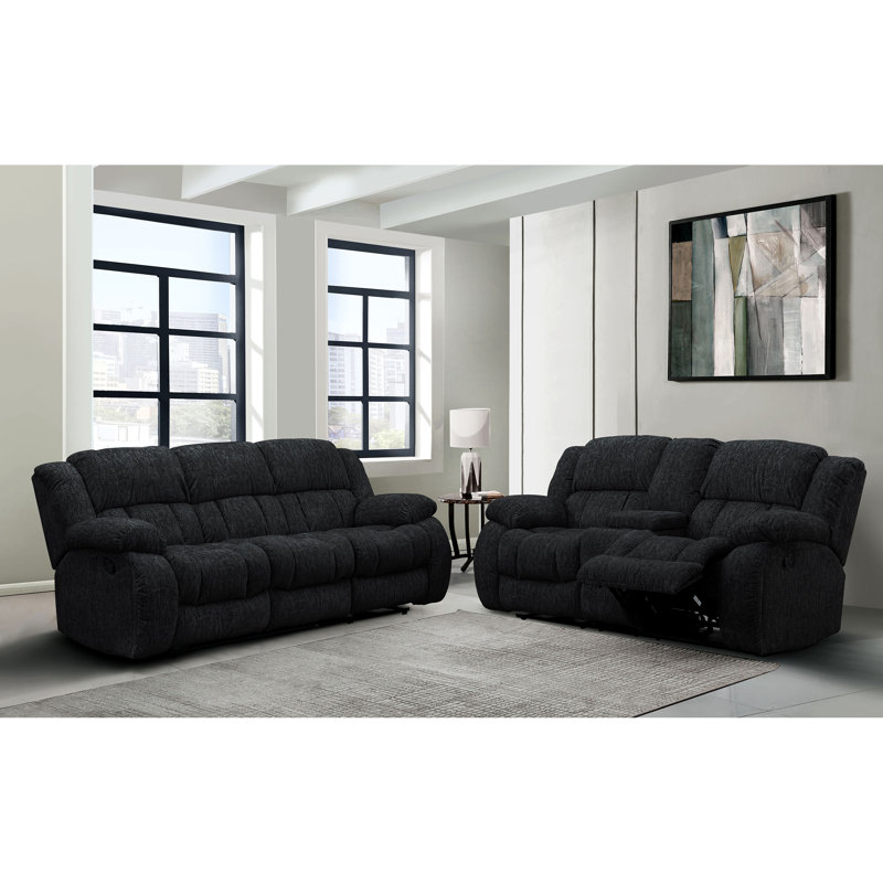 71'' Pillow Top Arm Reclining Loveseat, Black 100% Polyester