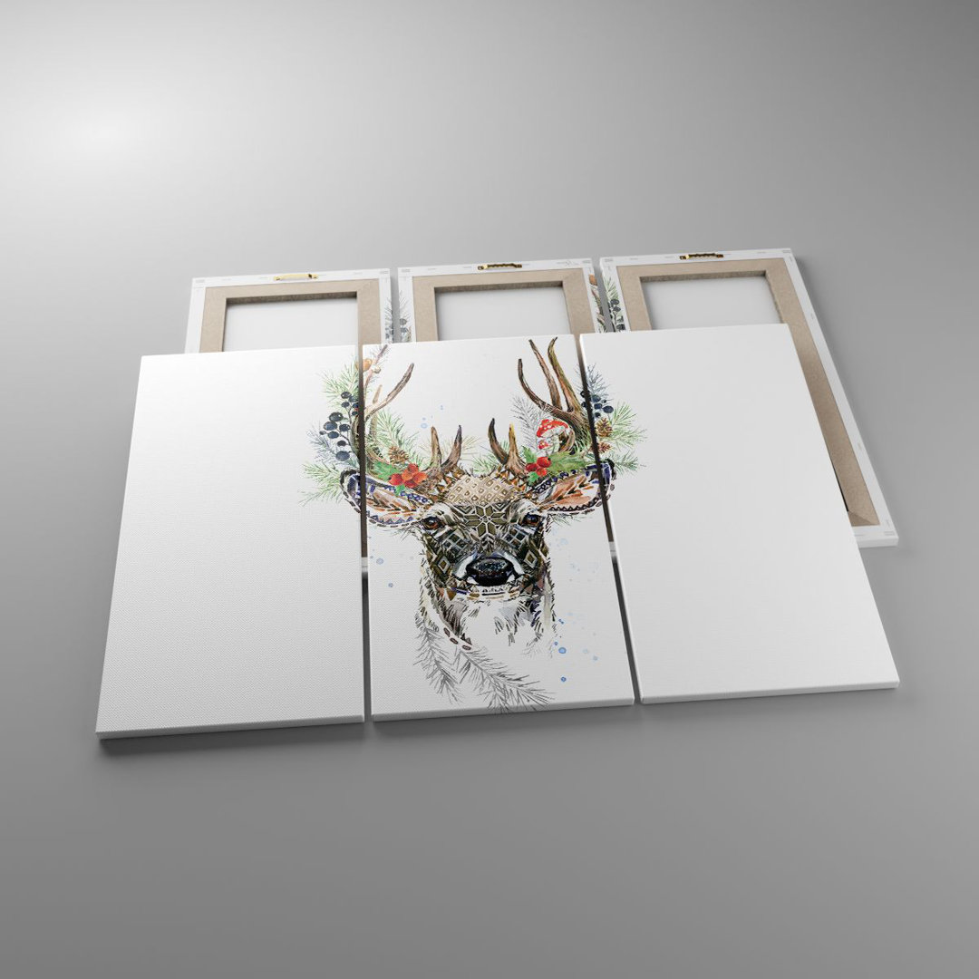 3-tlg. Leinwandbilder-Set Surrealism Deer Boho