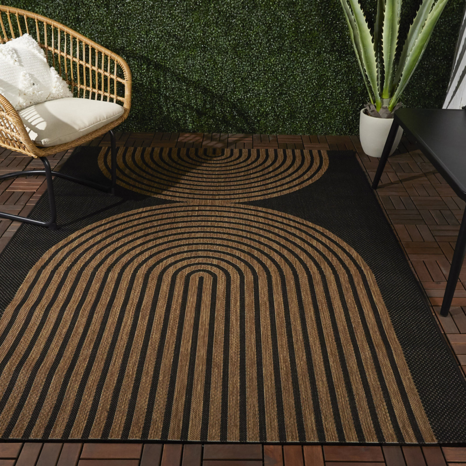 Sophia Geometric Flatweave Black/Brown Area Rug, Rectangle 7'10" x 10'