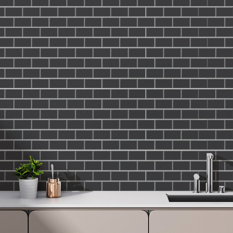 10Pcs Peel and Stick 1.2mm Backsplash Tiles, Black
