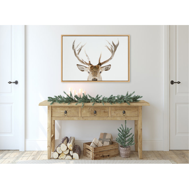 «Stag Peekaboo» par Amy Peterson, reproduction d'art sur toile encadrée, Cadre naturel flottant