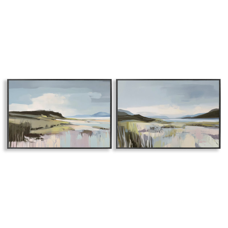Ensemble de 2 giclées encadrées Verdant Coastal Waters, design par Elara Yasna, H 12 po x l 36 po