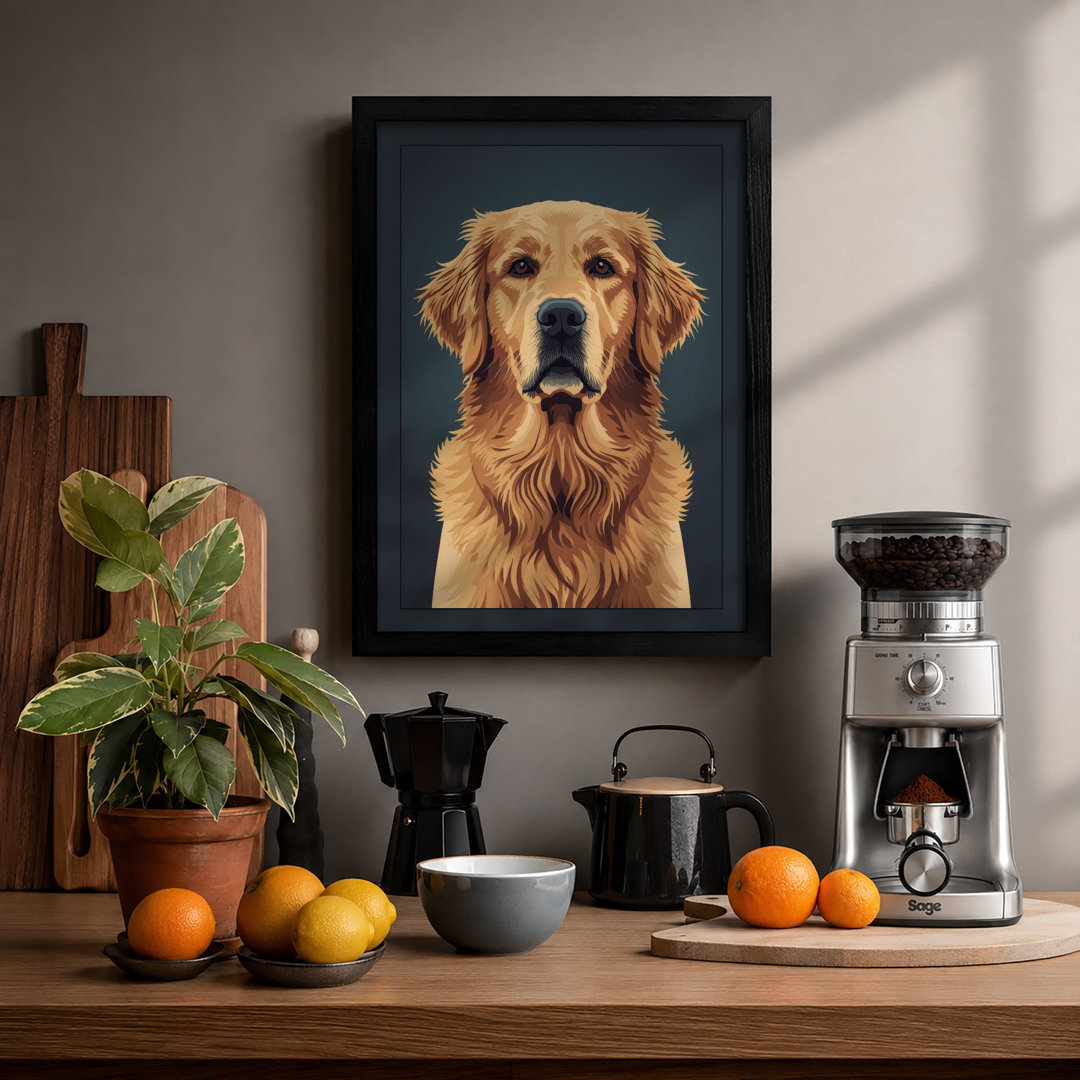 Golden Retriever Portrait Modern - Framed Print