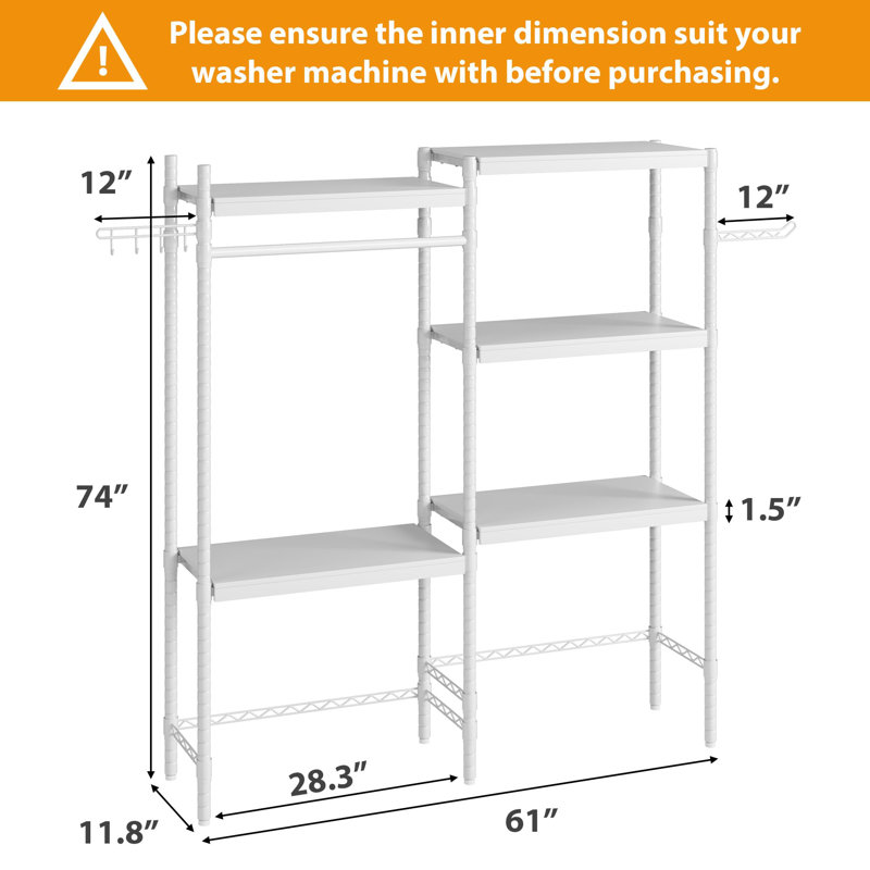 Over-The-Washer Dryer Shelf 28" - 5-Tier Adjustable Laundry Organizer with Double Wood Shelves, Space-Saving Storage for Bathroom, Towel Rack with Adjustable Shelves and Hooks, Laundry Room, Balcony