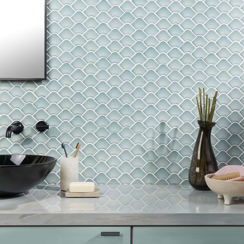 Suki 2X3 Fishscale Matte Mosaic Tile, Blue