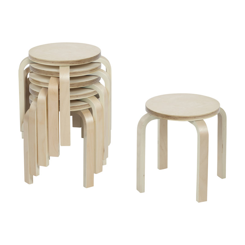 ECR4Kids Bentwood Stackable Stools, 12in Seat Height, Classroom Furniture, 6-Piece, Natural, Natural Wood