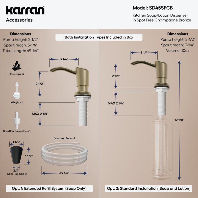 Distributeur de savon de cuisine Karran SD45, Bronze