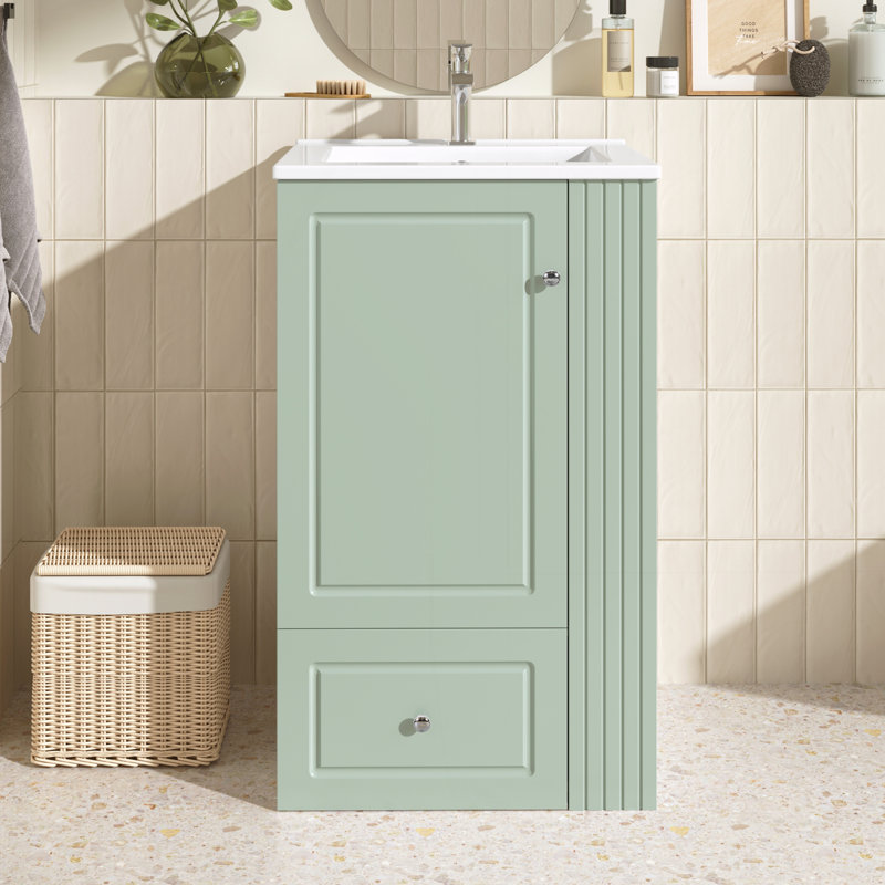 Meuble-lavabo autoportant avec lavabo en céramique, Vert