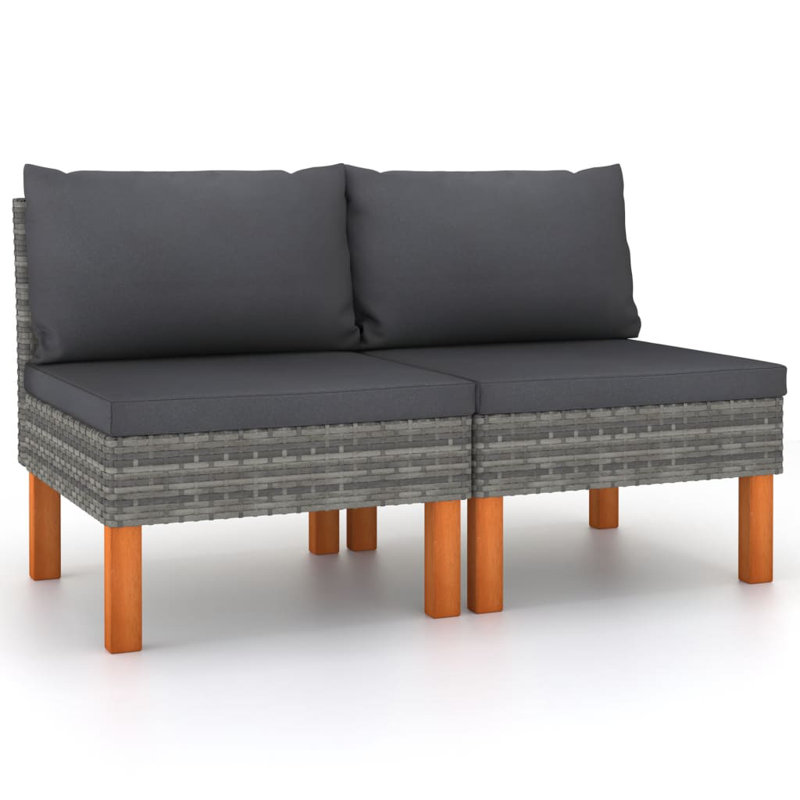23.8" Wide Eucalyptus Rectangle Patio Sofa with Cushions, Gray, Gray, 2