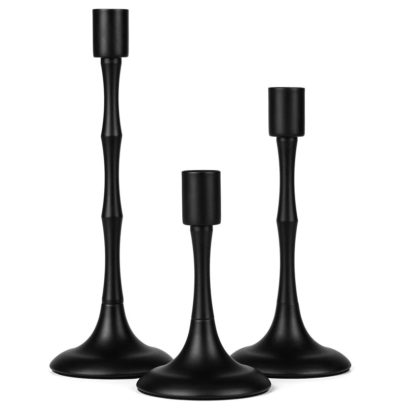 Ensemble de 3 porte-bougies noir mat et chandelier de style chandelier noir pour bougeoirs de style campagnard moderne
