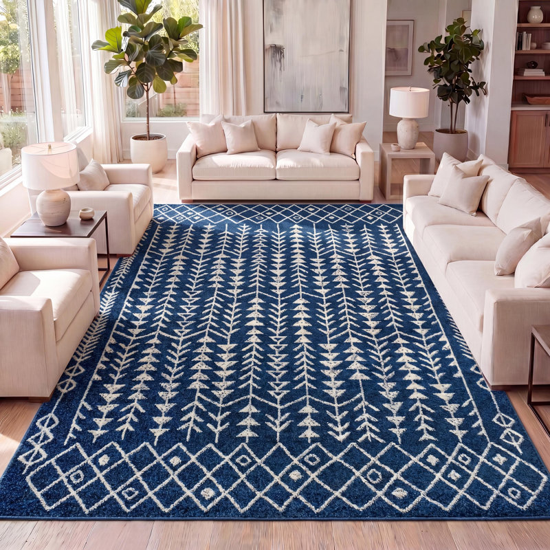 Keishara Moroccan Geometric Navy/Cream Rug, Rectangle 7'9" x 10'