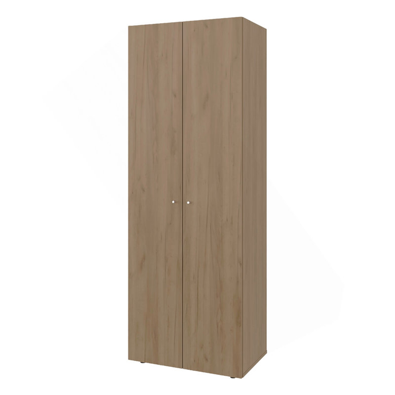 Armoire-penderie en chêne naturel à 2 portes avec 4 tablettes et rangement vertical, Naturel