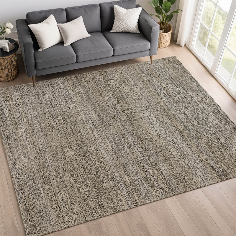 Tapis décontracté de qualité supérieure lavable à la machine Tirico ATI9, Argent, 3 pi x 5 pi