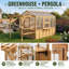 Serre de luxe en bois de cèdre avec pergola - maison de jardin extérieure de 15,8 pi avec panneaux en polycarbonate, ventilation automatique et postes de travail intégrés