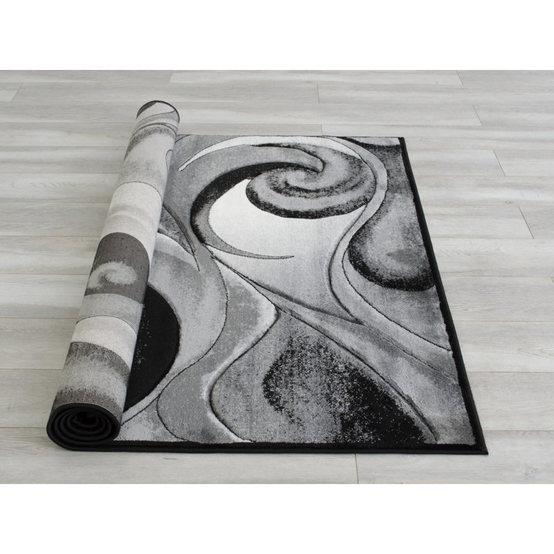 Tapis gris/bleu/orange area oriental Aeryn, Rectangle 5 pi x 7 pi