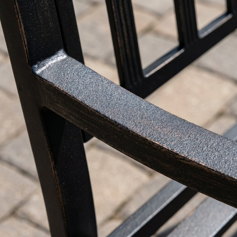 Banc d'extérieur 46,5 po en métal, banc de patio en acier résistant aux intempéries