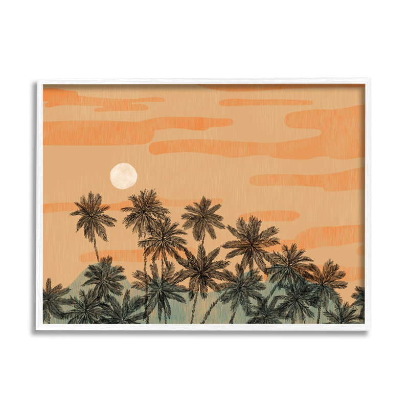 "Tropical Summer Sunset", ciel orange, palmiers, art mural sur toile tendue par Ziwei Li, H 24 po x l 30 po x P 1,5 po