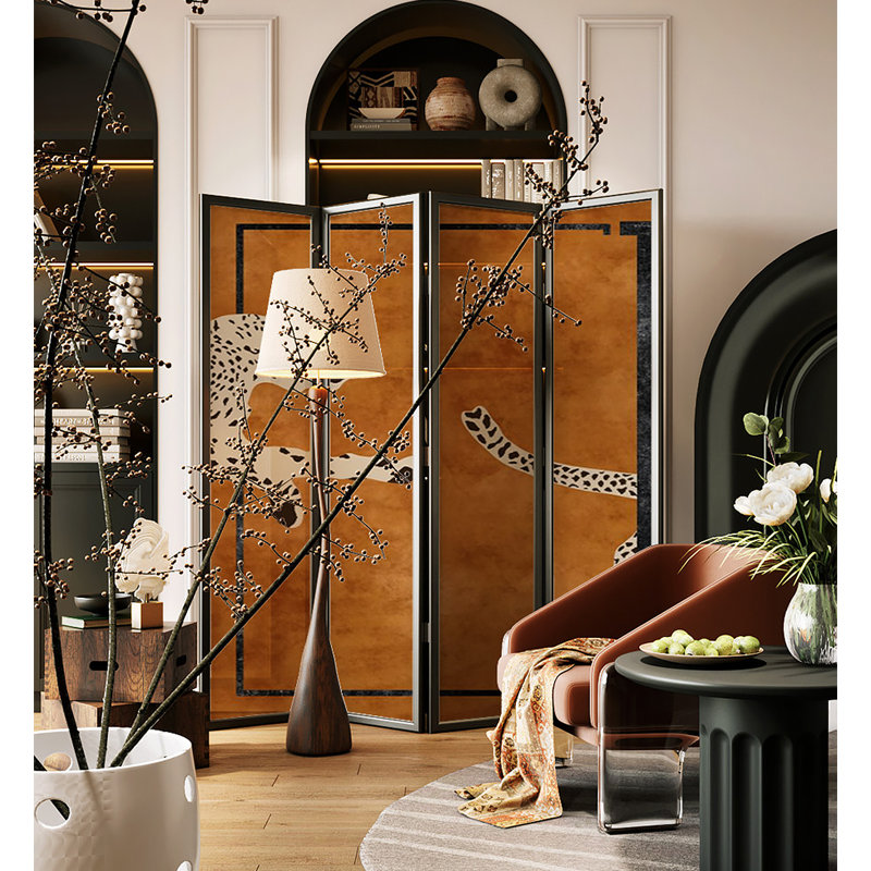 Paravent de chambre à coucher français en bois massif de style français, 4, H 70,9 po x l 94,5 po x P 1,2 po, Black