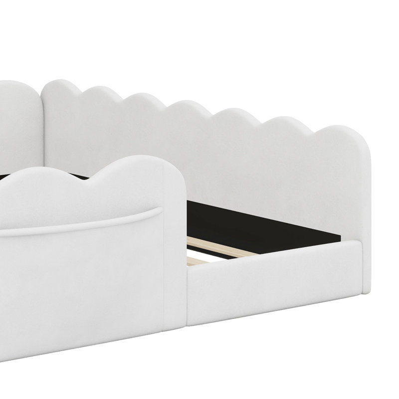 Lit tapissier à plancher bas, base de lit plateforme, support à lattes en bois, Full / Double, White