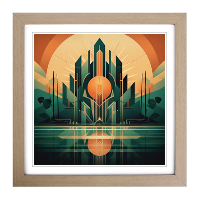 Sunrise Art Deco No.9 - Single Picture Frame Print on Wood