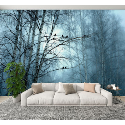 Peel and Stick Wallpaper Ethereal Silver Birch Forest Crescent Wall Murals 100"H x 144"W Removable PVC Wall Paper Self-Adhesive Wall Decor for Bedroom Living Room Home Office