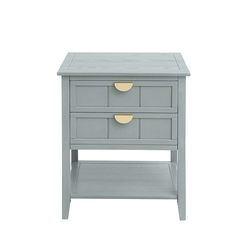 2 Drawer Nightstand,  Natural Rattan, Suitable for Bedroom, Light Gray