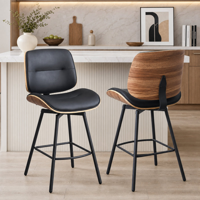  Swivel Modern Faux Leather Counter Stools, Black