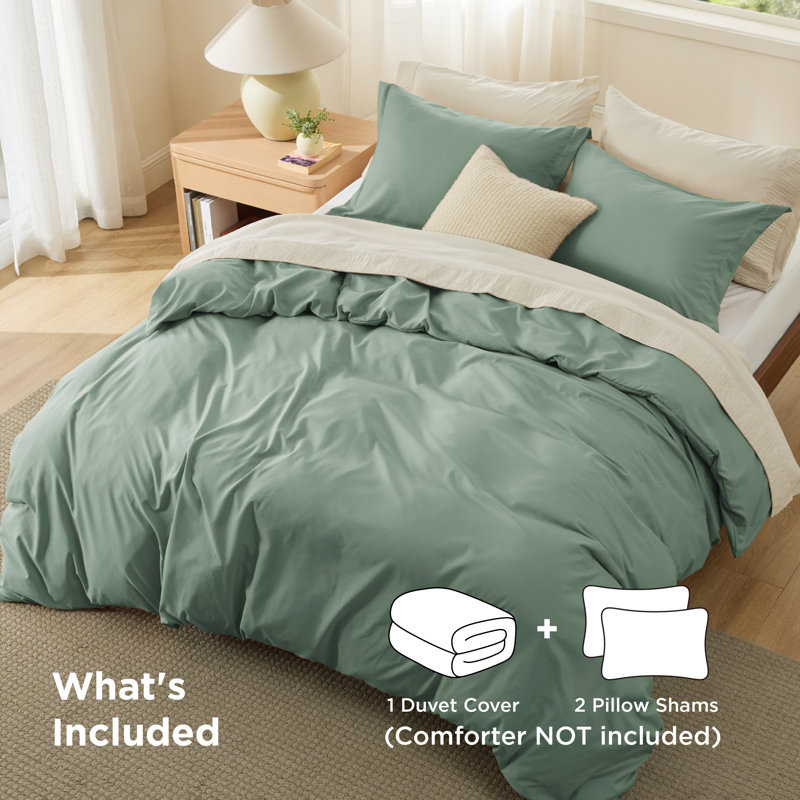 Bedsure Sage Green Duvet Cover Twin Size - Soft Double Brushed Bedding Set for Kids & Adults（Set of 3）, Iceberg Green