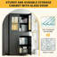 Armoire de rangement en métal noir de 180 cm (71 po) avec portes vitrées verrouillables et tablettes de bureau