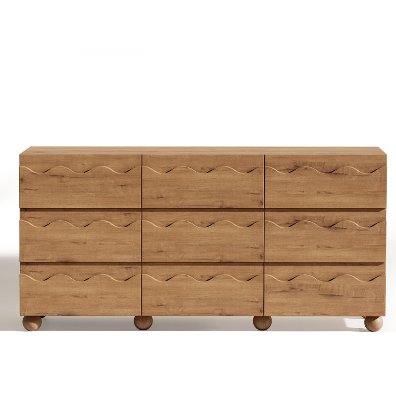 9 Drawer 63" W Circular Ripple Dresser, Natural