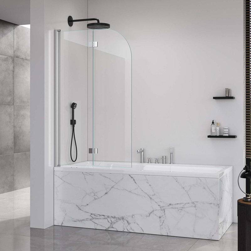 Portes de douche pliantes sans cadre pour baignoire, porte en verre trempé épais de 1/4 po (6 mm), porte de baignoire pivotante pour salle de bain