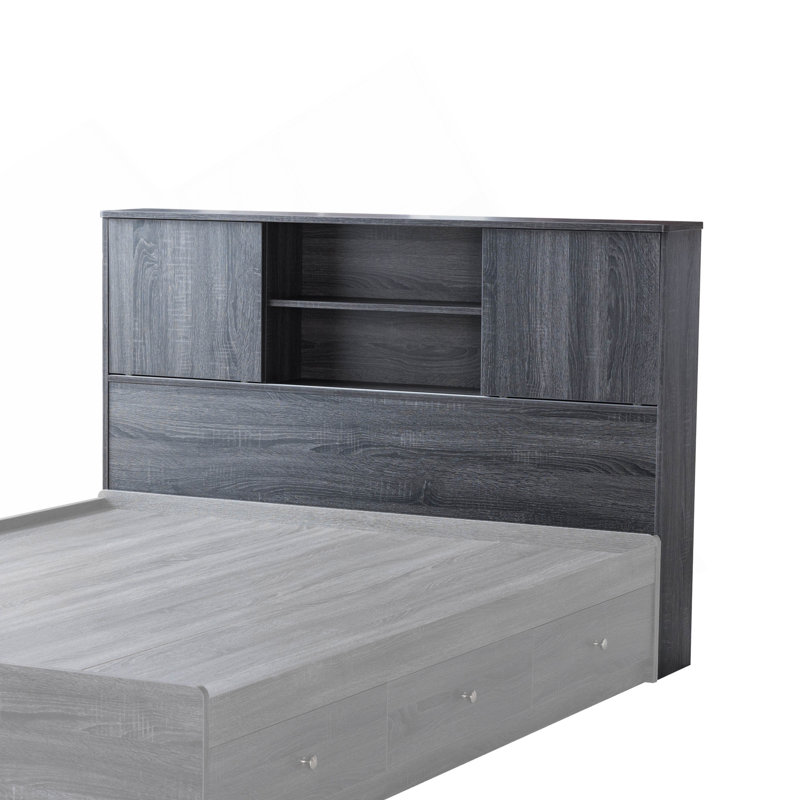 Twin Size Bookcase Headboard Stand Alone Two Sliding Doors Four Shelf Cubbies Spacer And Dust Panel Grey