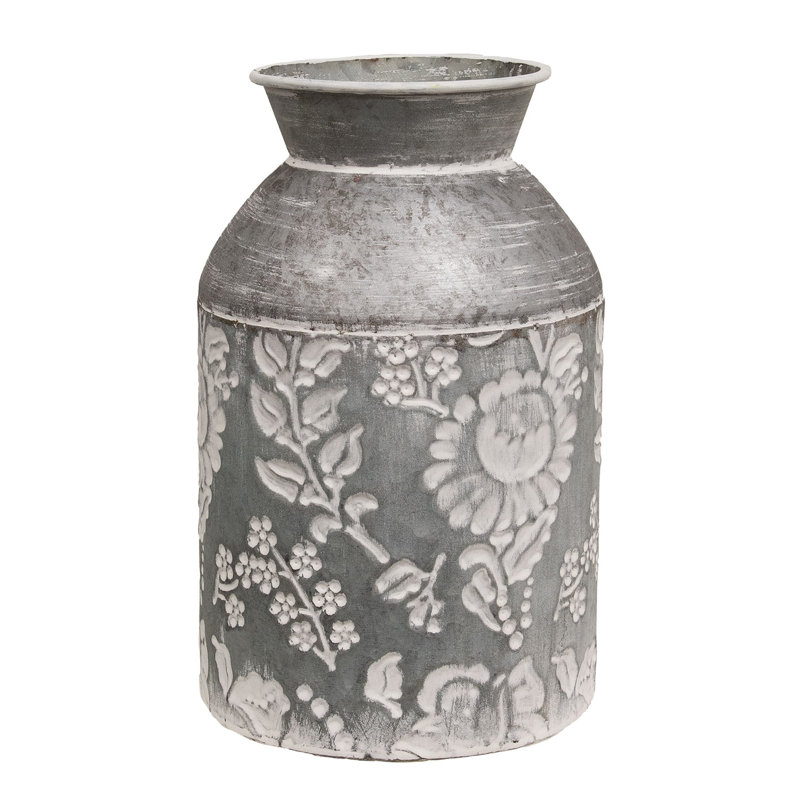 Distressed Flower Embossed Metal Milk Can