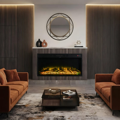36 Inch Recessed Electric Fireplace, ETL Certified Linear Fireplace Heater with 12 Color Flame