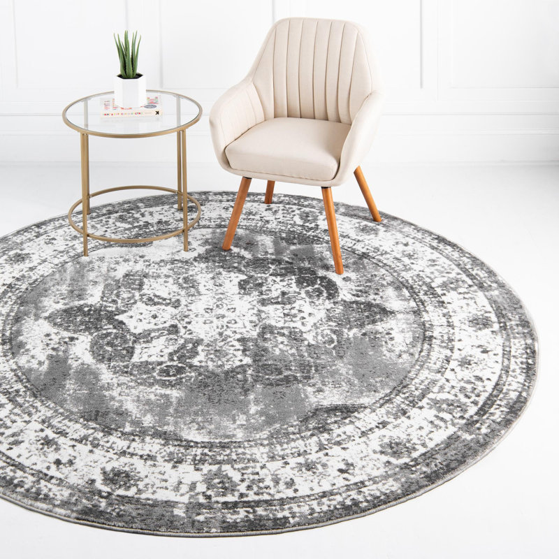 Brandt Oriental Area Rug, Round 6'1", Gray