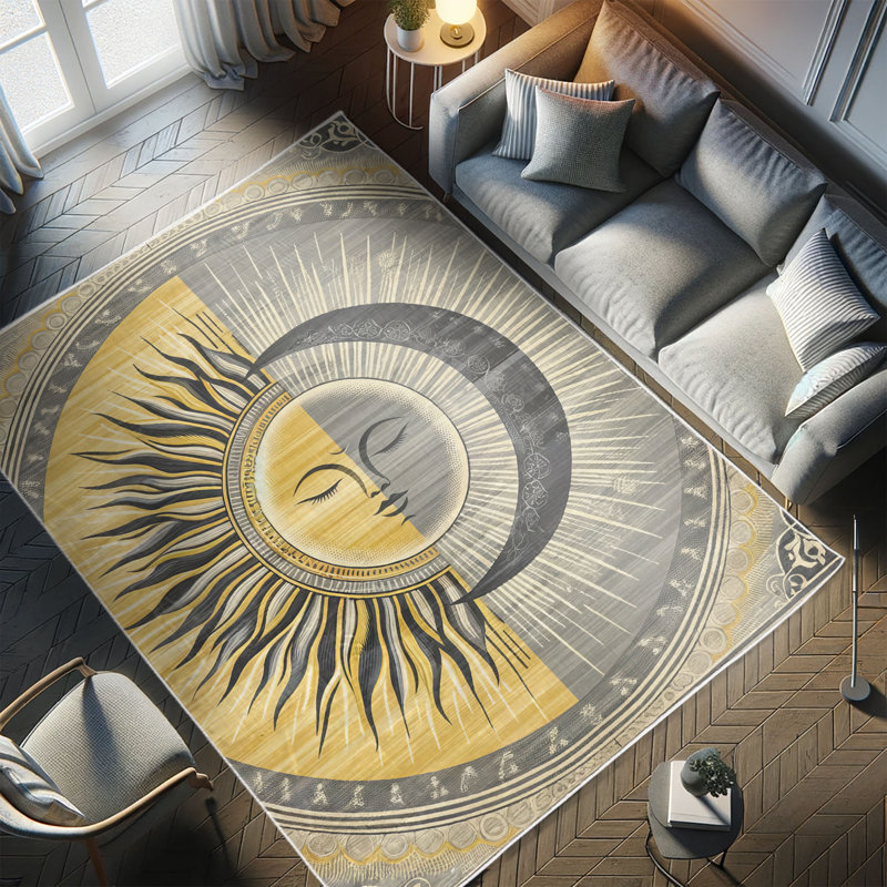Ambesonne Sun and Moon High Density Long Fiber Poly Threads Decorative Area Rug Carpet, Runner 2'6" x 7'6"