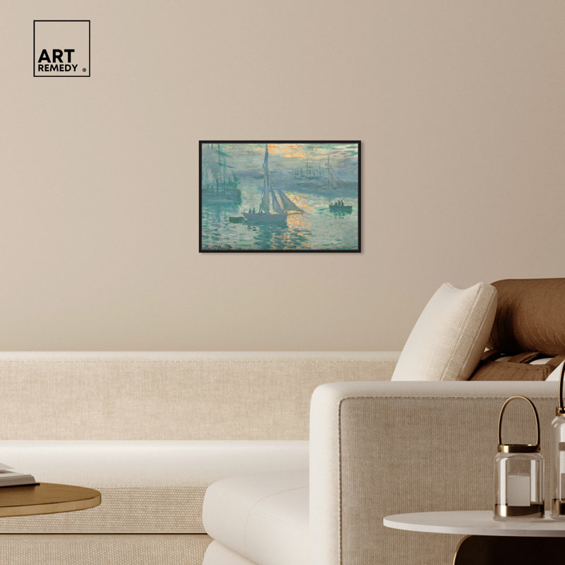 Art mural Monet Sunrise par Art Remedy, H 17 po x l 21 po, Cadre noir